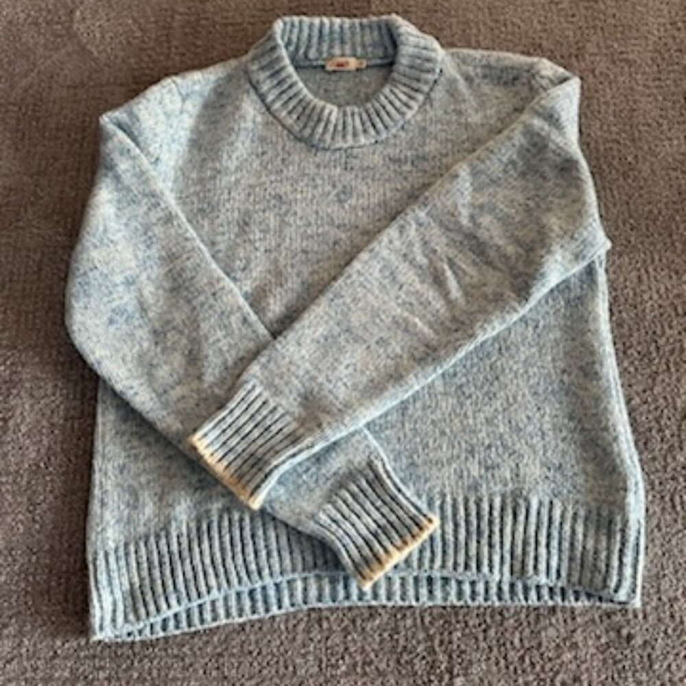 Faherty Light Blue Cotton Crewneck Sweater, Size L